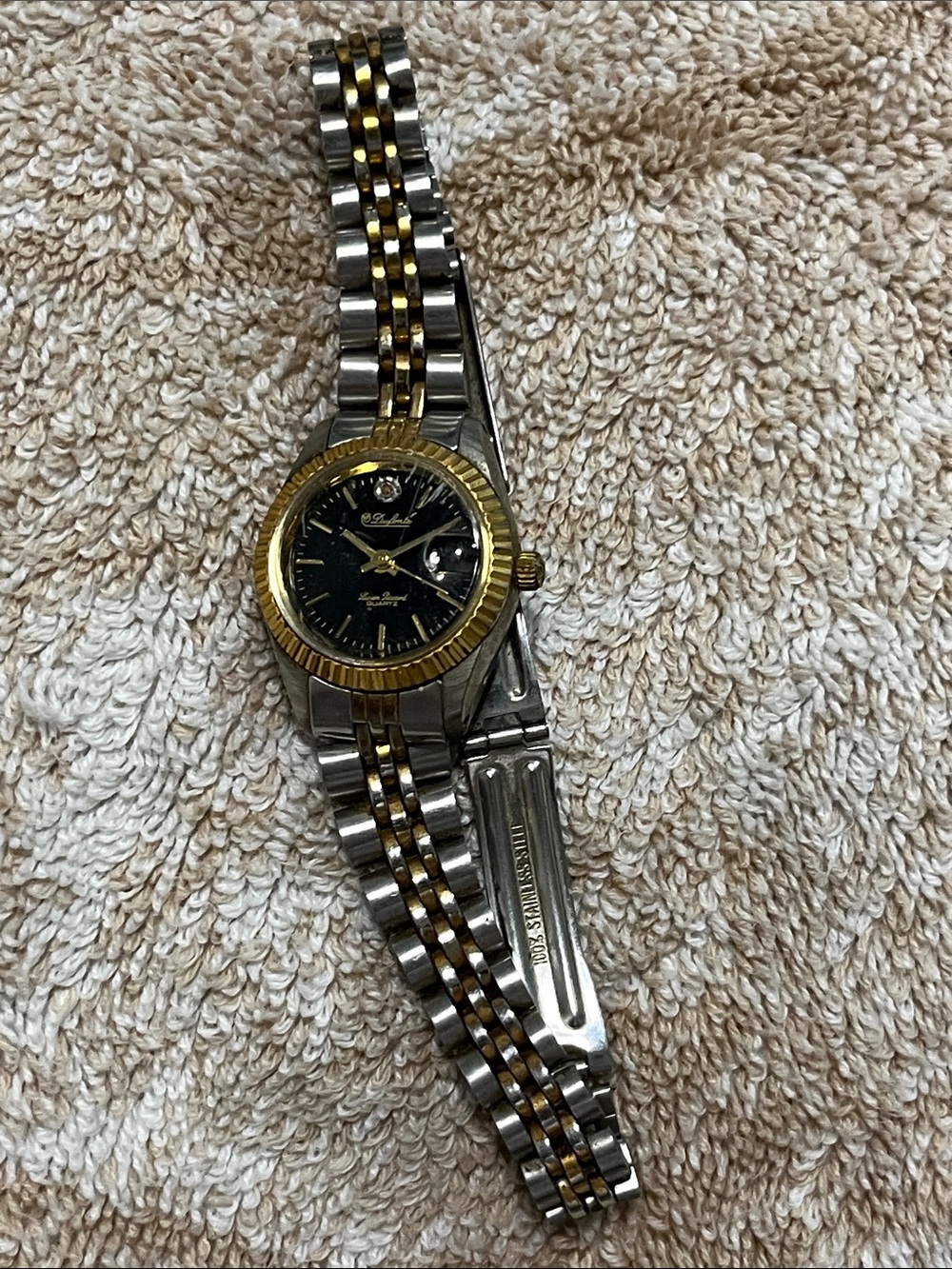 Two-Tone Women's Dress Watch with Black Dial and Gold Accents - Picture 9 of 9